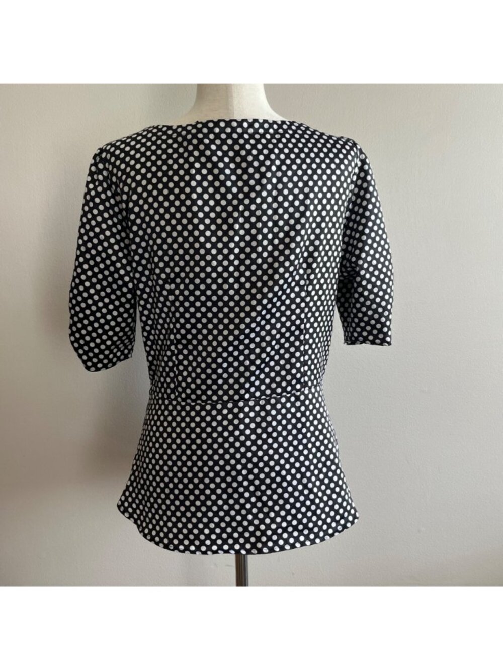 Mix It V-Neck Wrap Blouse Womens L Black Polka Dot - Picture 2 of 8